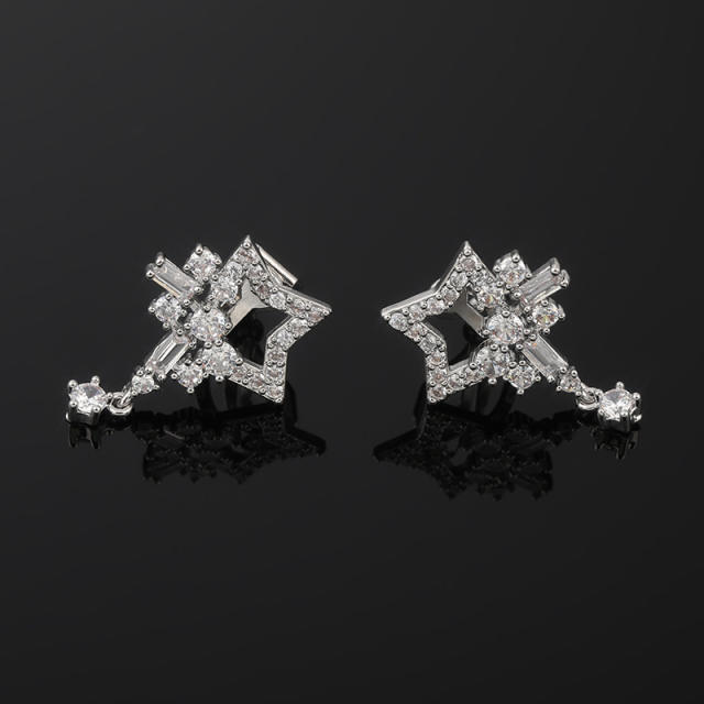 Diamond star drop earrings clip on earrings