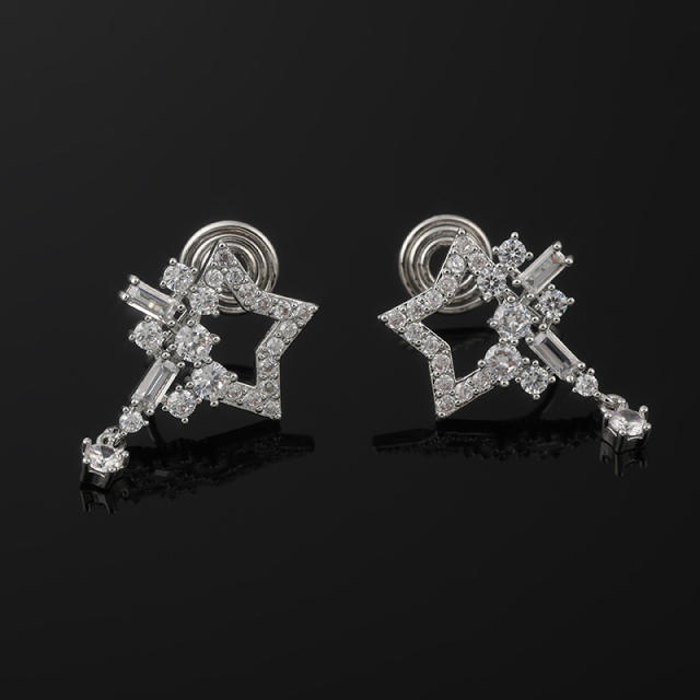 Diamond star drop earrings clip on earrings