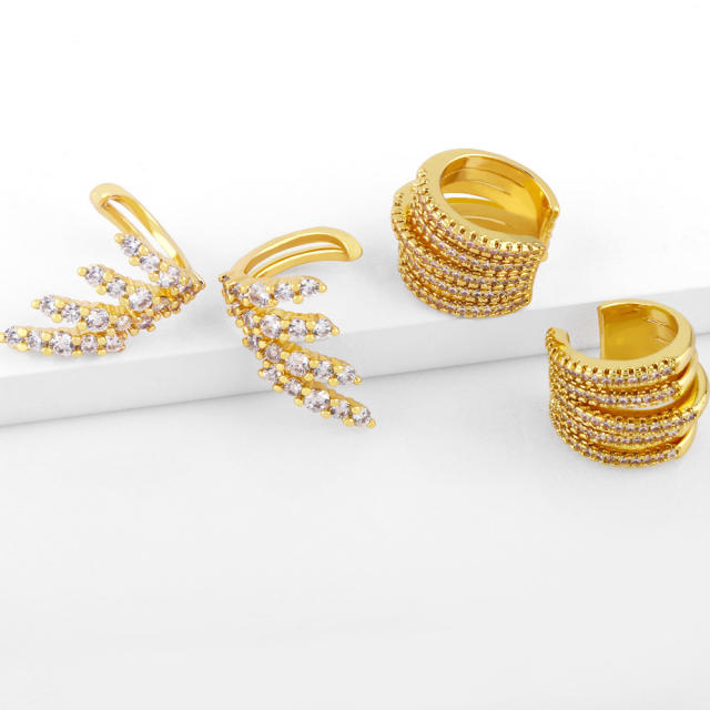Diamond angel wing clip on earrings