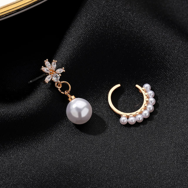 Pearl drop earrings ear cuff set