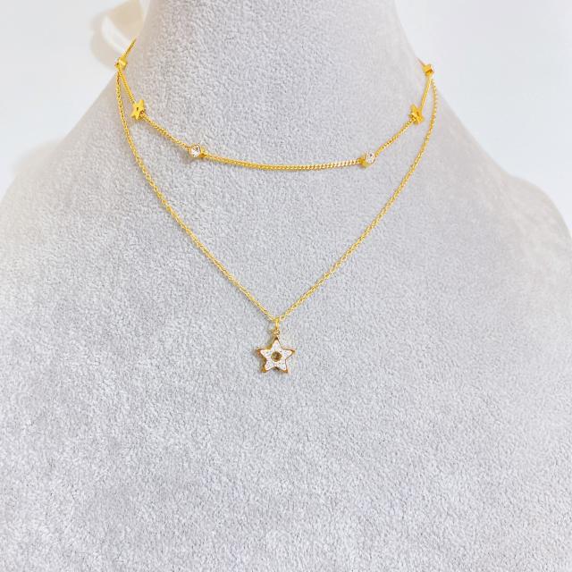 Two layer tiny heart dainty stainless steel necklace