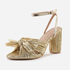 Elegant bow block heels sandals