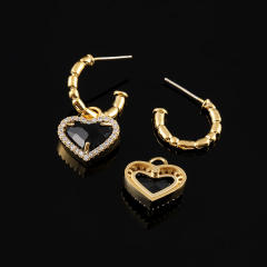 Black heart drop earrings clip on earrings