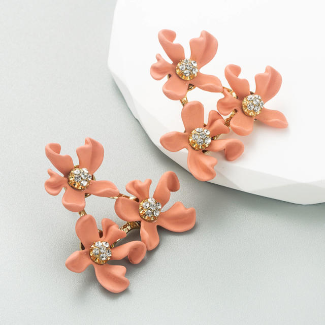 Boho color flower triangle shaped ear studs