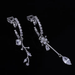 CZ leaf asymmetric clip on earrings dangle earrings