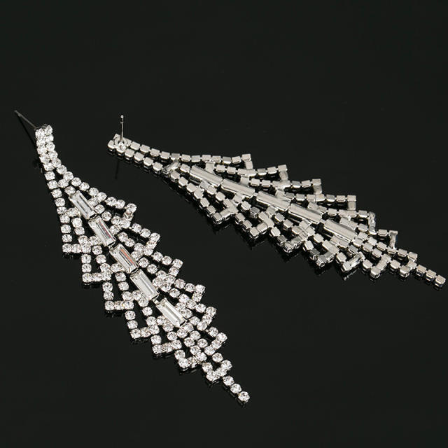 Luxury rhinestone pave setting long earrings