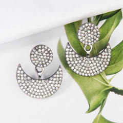 Colorful rhinestone pave setting moon design jacket earrings