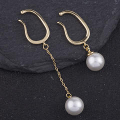 Pearl dangle earrings asymmetric clip on earrings