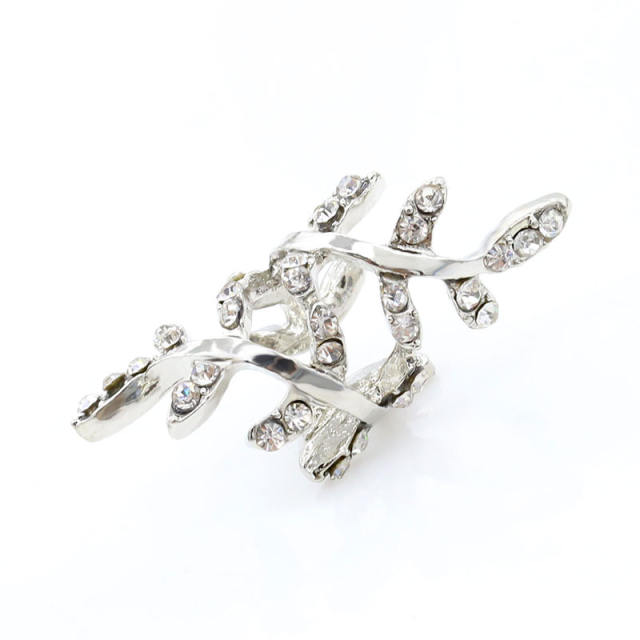 Rhinestone leaf ear cuff