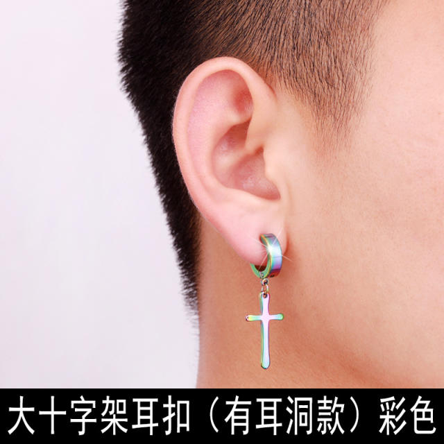 Fashion titanium steel colorful cross earrings