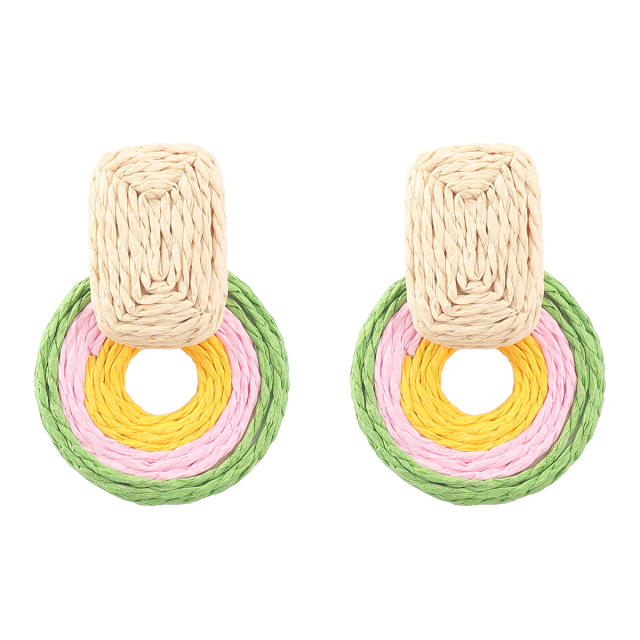 Summer design colorful straw ring earrings