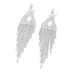Luxury pave setting rhinestone tassel wedding earrings