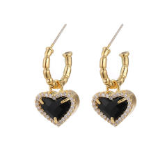 Black heart drop earrings clip on earrings