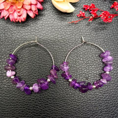 Natural crystal boho hoop earrings