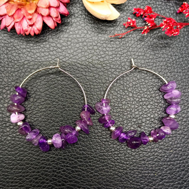 Natural crystal boho hoop earrings