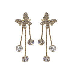 Silver needle diamond butterfly jacket earrings