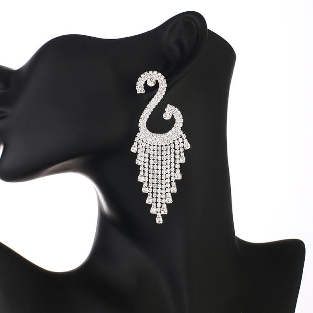 Rhinestone tassel Swan dangle earrings