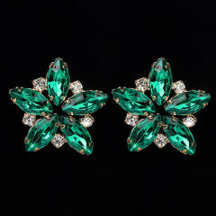 Green color glass crystal flower ear studs