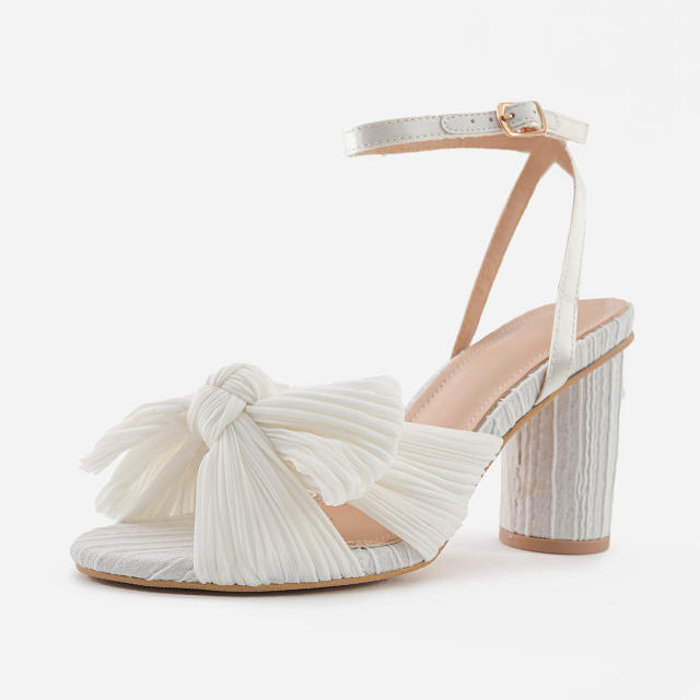 Elegant bow block heels sandals