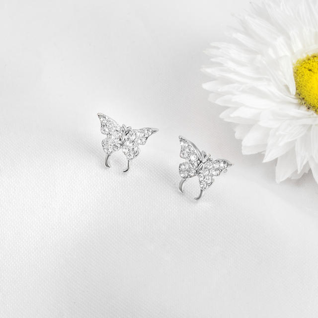 Butterfly diamond cartilage earrings ear cuff