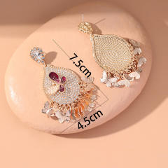 Pave setting rhinestone butterfly dangle earrings