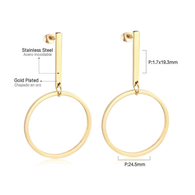 Stainless steel geometric square ring dangle earrings