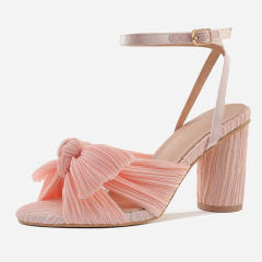 Elegant bow block heels sandals