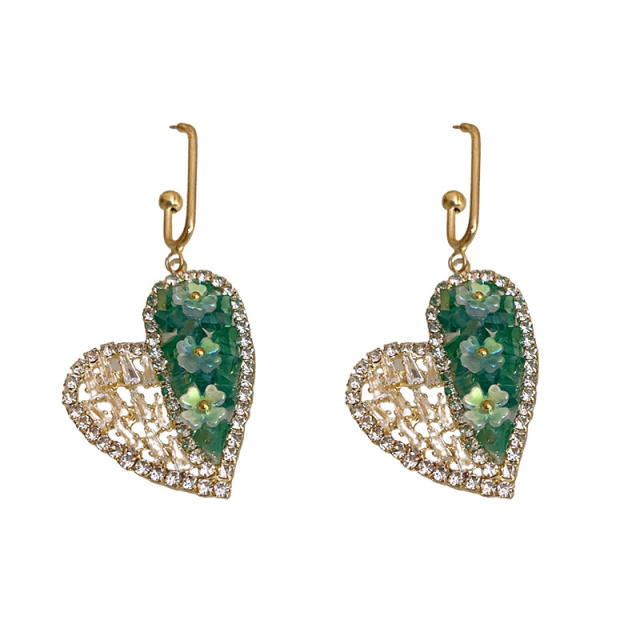 925 needle cubic zircon pave setting heart dangle earrings