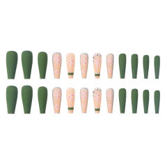 Green color flower design fasle nails