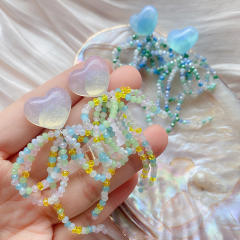 Spring summer handmade beaded bow heart earrings