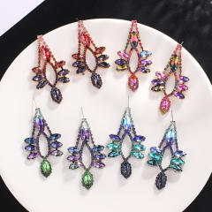 Luxury pave setting rhinestone glass crystal dangle earrings