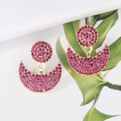Colorful rhinestone pave setting moon design jacket earrings