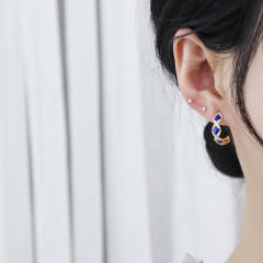 Vintage sapphire blue cubic zircon open hoop earrings