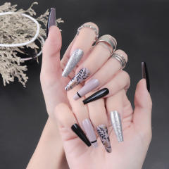 24pcs set gliter flower pattern false nails