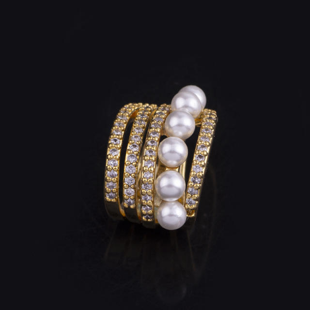 Diamond pearl beaded ear cuff clip on earrings