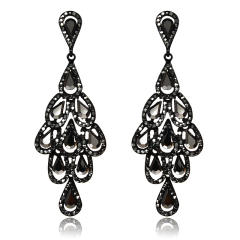 Luxury all black glass crystal dangle earrings for women