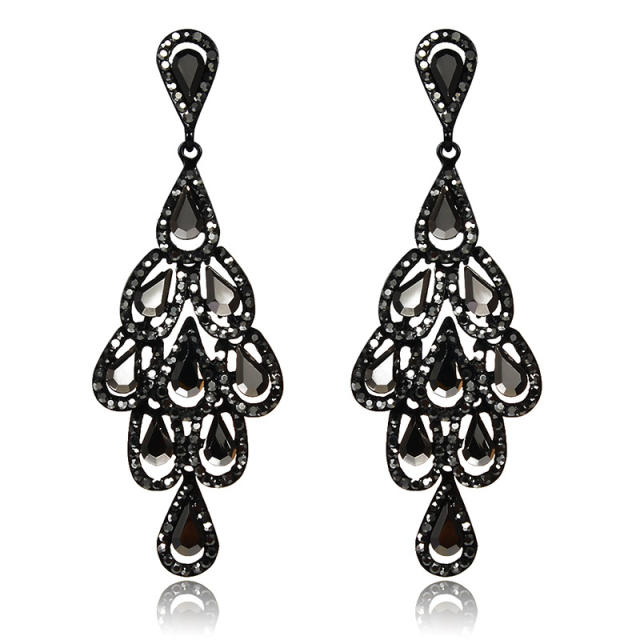 Luxury all black glass crystal dangle earrings for women