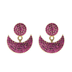 Colorful rhinestone pave setting moon design jacket earrings