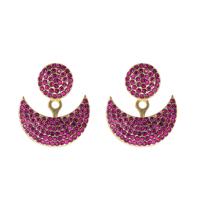 Colorful rhinestone pave setting moon design jacket earrings