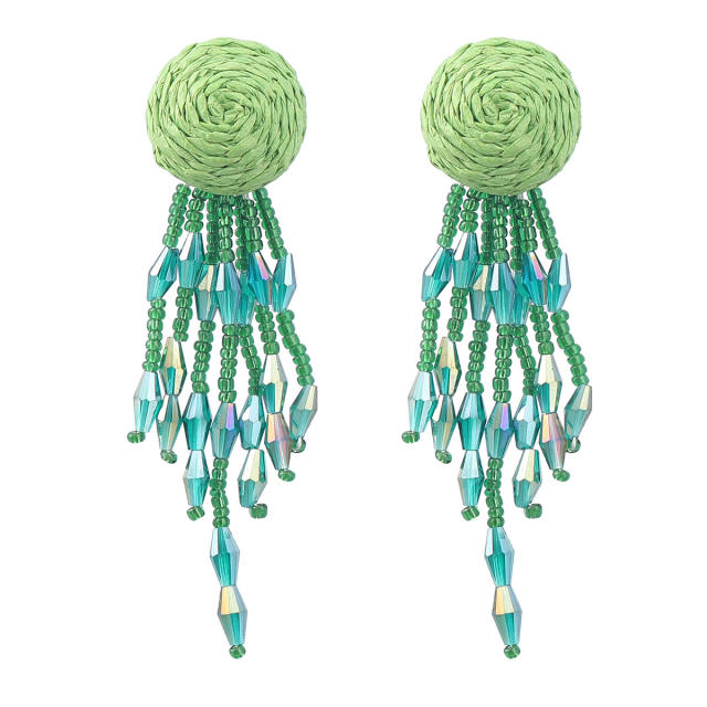 INS boho acrylic tassel straw earrings