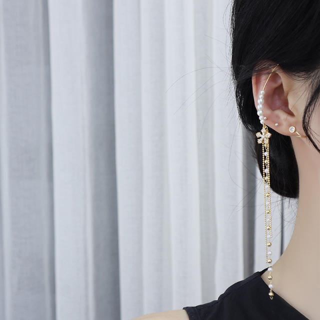 Korean fashion pearl beaded tassel ear wrap