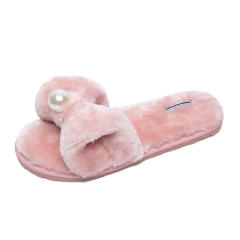 Sweet bow pearl fluffy slippers (2 size smaller)