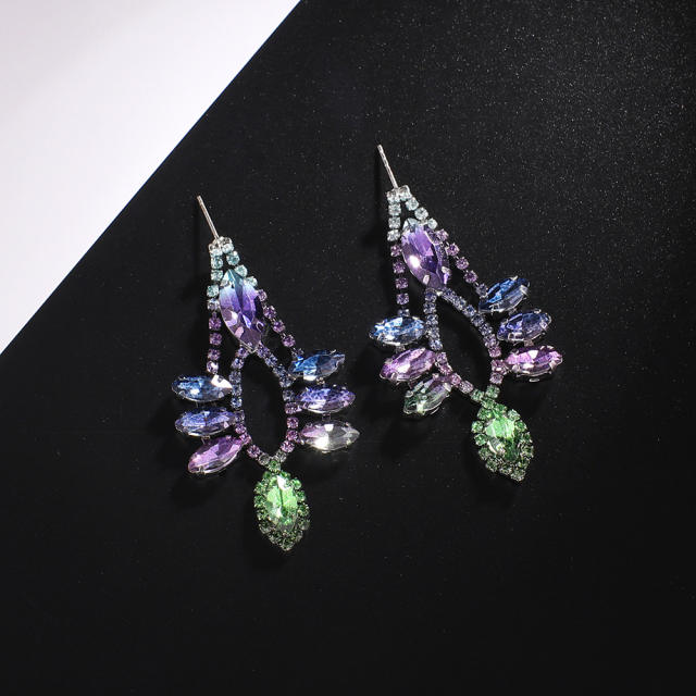 Luxury pave setting rhinestone glass crystal dangle earrings