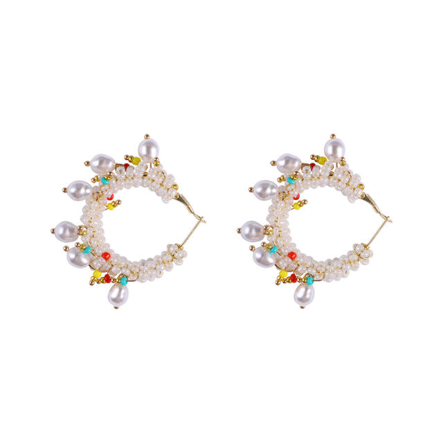 Summer design handmade beaded hoop earrings