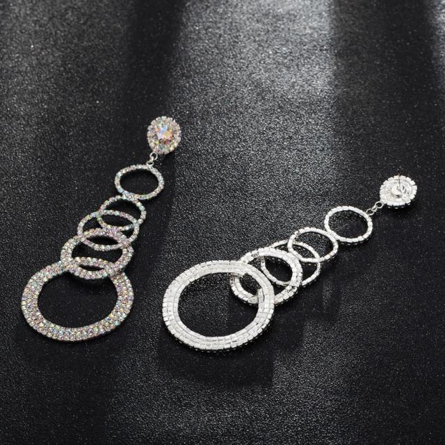 Rhinestone setting ring to ring long earrings