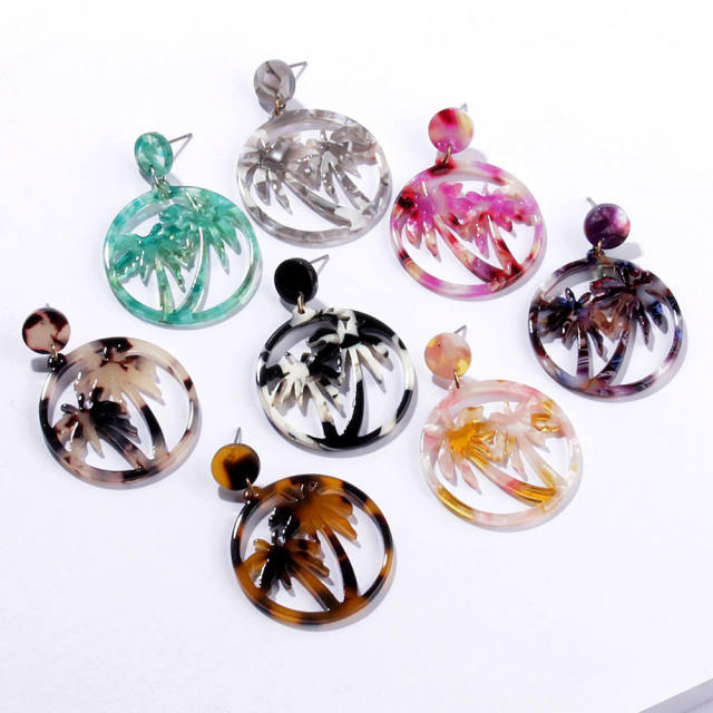 Creative summer coconut acetate plate round earrings