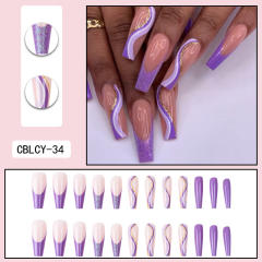 Purple color gliter false nails
