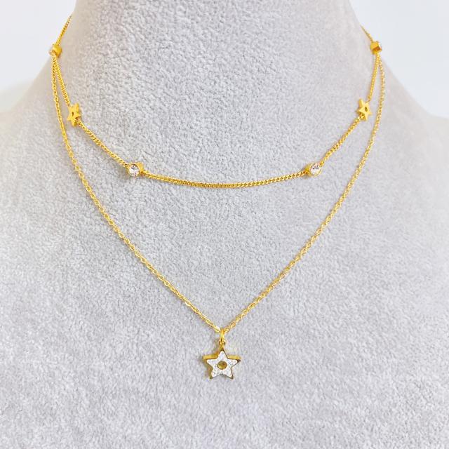 Two layer tiny heart dainty stainless steel necklace