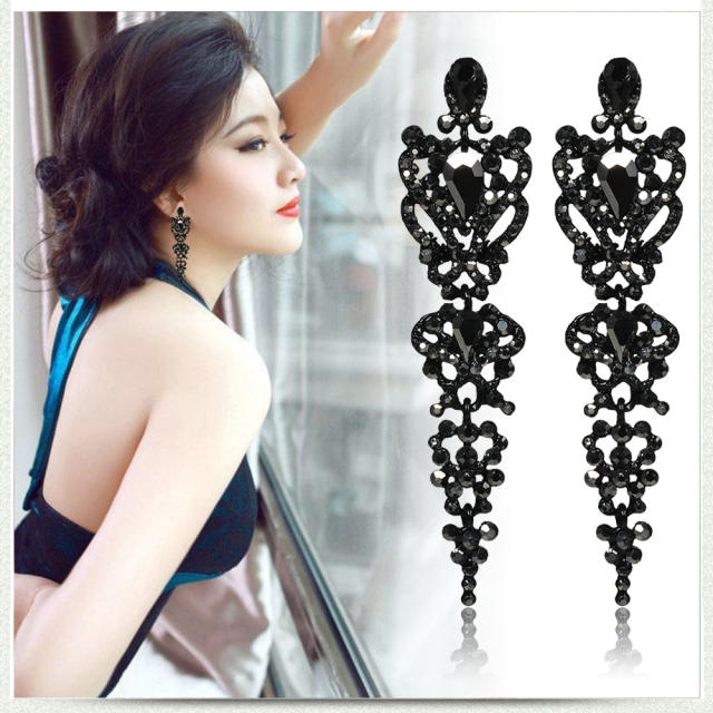 Luxury all black dangle earrings