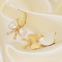 Diamond bow shell clip on earrings drop earrings